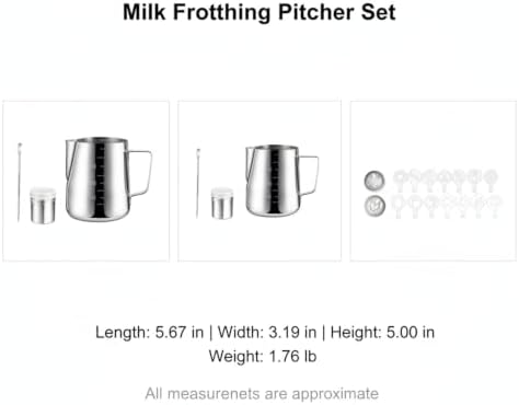 Milk Frothing Pitcher Set with Latte Art Molds, Needle, and Powder Shaker for Home Espresso - Image 7
