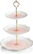 Sweejar 3 Tier Ceramic Cake Stand,Dessert Stand,Cupcake Stand,Tea Party Pastry Serving Platter,Food Display Stand for Tea/Coffee/Birthday/Wedding/Women/Afternoon/Gift - Pink by Sweejarco1949