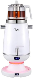 Electric Samovar Tea Maker 4L with Glass Teapot, Stainless Steel Hot Water Urn, Fast Boil 120V 1200W, Auto Shut-Off & Keep Warm, Turkish Russian Tea Maker for Home & Office-White by TtAkHOUSEWARE
