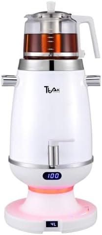Electric Samovar Tea Maker 4L with Glass Teapot, Stainless Steel Hot Water Urn, Fast Boil 120V 1200W, Auto Shut-Off & Keep Warm, Turkish Russian Tea Maker for Home & Office-White by TtAkHOUSEWARE