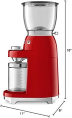 Smeg 50's Retro Style Aesthetic Coffee Grinder, CGF01 (Red) - Image 3