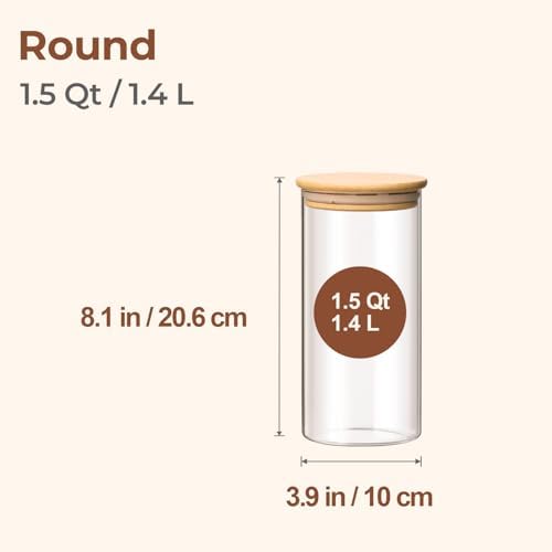 ComSaf Glass Storage Containers with Lids 1.5 Qt, Set of 3 Food Storage Jar - Image 2