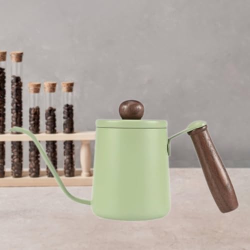 Kettle with Long Gooseneck Spout, Stainless Steel, Non-Slip Natural Wood Handle, Ideal for Regulating Water, Suitable, Green - Image 5