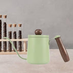 Kettle with Long Gooseneck Spout, Stainless Steel, Non-Slip Natural Wood Handle, Ideal for Regulating Water, Suitable, Green - Image 5