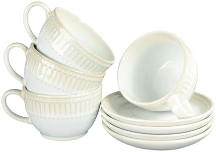 Cappuccino cup with tray, 8.5 oz. Set of 4 Ceramic Coffee Cups and Saucer Set for Latte, latte art cup, suitable for latte/cappuccino/milk/tea by Unknown