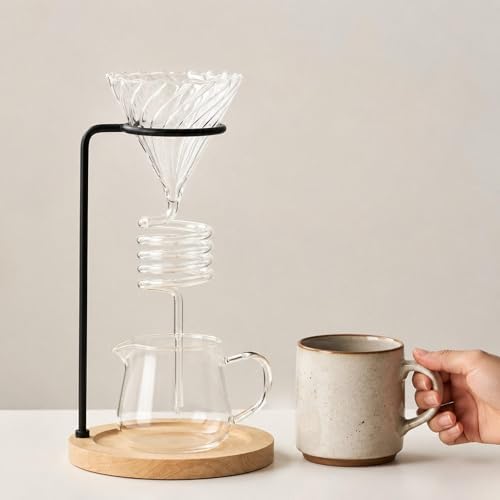 Coffee Dripper Stand Portable Pour Over Dripper Station Metal Wooden Stand with Easy Assembly Suitable for Home Office, Wood Color - Image 5