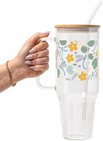 Sip-Sip Hooray! Dragonfly Garden 40oz Glass Tumbler with Lid and Straw by Sip-SipHooray