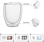 NIRA.Z 4 Pack 11.6oz/343ml Double Wall Glass Coffee Mugs, No Hole Bottom, Insulated Borosilicate Glass Coffee Cups, Clear Mugs for Hot & Cold Beverages, Perfect for Espresso, Latte, Tea, Cappuccino - Image 3