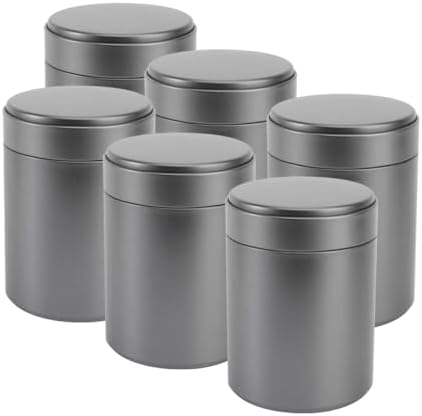 6pcs Airtight round Tinplate Food Storage Canisters with Lid, Black Metal Tea Tin Canisters for Coffee Beans, Candy, and Loose Leaf Tea, Portable Kitchen Storage Jars by FONDOTIN