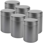 6pcs Airtight round Tinplate Food Storage Canisters with Lid, Black Metal Tea Tin Canisters for Coffee Beans, Candy, and Loose Leaf Tea, Portable Kitchen Storage Jars by FONDOTIN