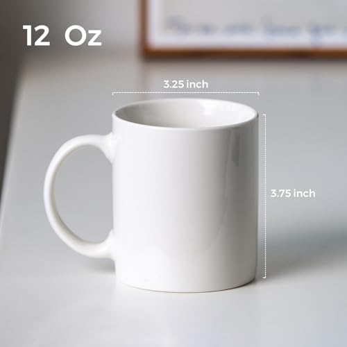 GBhome White Coffee Mugs Set of 12, 12 oz Ceramic Coffee Cups - Image 2
