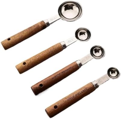 1/4/8Pcs Stainless Steel Measuring Cup Spoon Set with Wooden Handle by Unknown