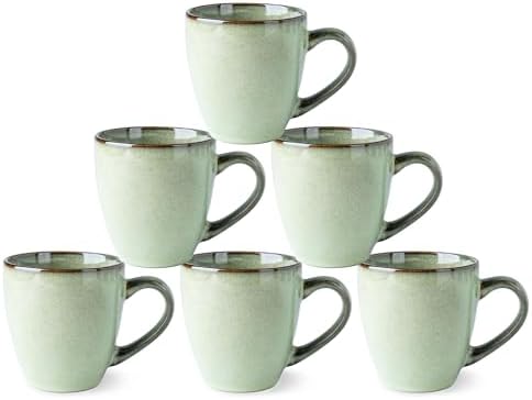 GBHOME Ceramic Coffee Mugs Set of 6, 12oz Stoneware Coffee Mugs Set For Dad Mom Women MEN, Light Weight Coffee Cups for Latte/Tea/Beer/Hot Cocoa, Dishwasher & Microwave Safe, Pastel Green by GBhome