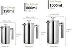 350ml/800ml/1000ml Coffee Maker Pot French Press Stainless Steel Double Walled Insulated(350ml) - Image 2