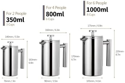 350ml/800ml/1000ml Coffee Maker Pot French Press Stainless Steel Double Walled Insulated(350ml) - Image 2