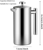 French Press Coffee Maker Silver Double Walled Coffee Press With 3 Filter Screen Stainless Steel French Press Precision Filtration For Coffee & Tea, Home, Travel(350ml/12oz) - Image 6