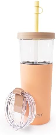 asobu ClearInsulation Straw Tumbler Marina a Tritan 28 oz Tumbler with 17 Oz Stainless Steel Insulated Sleeve for Ice Coffee or Hot Tea with a Flexi Straw Spill Proof Lid and a Flip Open Lid,Peach - Image 2