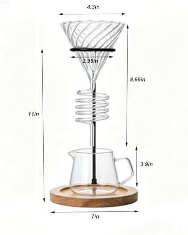 Pour Over Coffee Makers Pour Over Coffee Strainer Holder Set, High Borosilicate Glass Filter Cup, Solid Wood Base, Spiral Design (Includes Glass Male) - Image 7