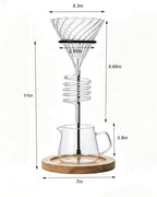 Pour Over Coffee Makers Pour Over Coffee Strainer Holder Set, High Borosilicate Glass Filter Cup, Solid Wood Base, Spiral Design (Includes Glass Male) - Image 7