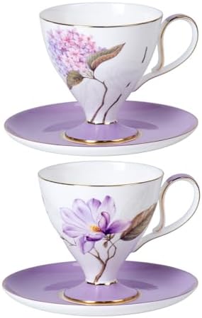KAMMAK Tea Cups Set of 2,Ceramic Floral Pattern Demitasse Cup by KAMMAK