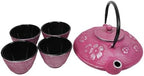 Ebros Gift Oriental Tetsubin Traditional Cast Iron Tea Pot With 4 Cups And Strainer Set 27oz Enameled Interior Home Decor Asian Living Gift And Housewarming (Magenta Ume Plum Floral Blossoms) - Image 4