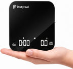 Partyreal Digital Kitchen Coffee Scale, Slim Scale with Tare, g/oz/ml Units, Backlit Display, USB-C Rechargeable (Cable Included) + AAA Backup Power Black by Partyreal