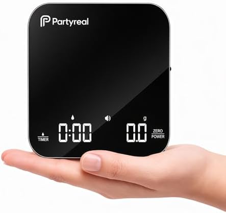 Partyreal Digital Kitchen Coffee Scale, Slim Scale with Tare, g/oz/ml Units, Backlit Display, USB-C Rechargeable (Cable Included) + AAA Backup Power Black by Partyreal