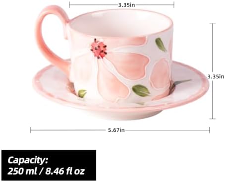 KAMMAK Coffee Cups and Saucers Set of 2, 8.5oz Ceramic Tea Cup with Saucer - Image 2