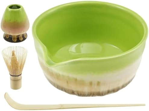 Ceramic matcha agitator, Matcha Whisk and Bowl Tea Set 4 Pcs Elegant Making Kit Includes with Mouth Holder Green by Unknown