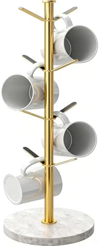Gypie Gold Mug Holder Tree with Marble Base, 8 Hooks Standard Coffee Cups by GypieHouseware