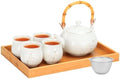 Japanese Tea Set Porcelain Tea Set with Teapot and Tea Cup Set for 4, White Tea Sets for Adults with Stainless Infuser and Bamboo Tray, Asian Tea Set for Tea Lovers/Women/Men (White Plum) by BEOZINZ