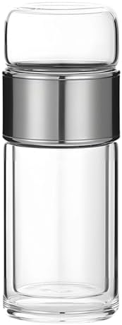 16.9 Oz Tea Tumbler with Infuser, Heat-Resistant Glass Travel Mug, Double-Wall Insulated Bottle for Loose Leaf Tea, Home, Office, School, Silver by Chewtoyo