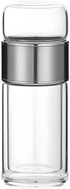 Double Wall Glass Tea Infuser Bottle, Heat-Resistant Travel Tumbler with Loose Leaf Strainer, 16.9 Oz Glass Mug for Tea, Coffee, Water, Home, Office, Silver by Unknown