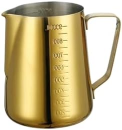 900ML Stainless Steel Pitcher Coffee Frothing Jug Pull Flower Cup Cappuccino Milk Pot Espresso Cup Latte Art Milk Frother Jugs(Gold With Scale,900ML) by Unknown