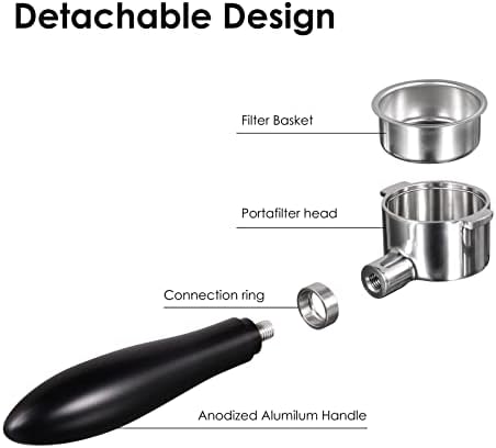 51mm Bottomless Portafilter 2 Wings Fits Delonghi ECP3420/EC155/BCO430/EC260 with Anodized Aluminum Handle | Filter Basket Included - Image 4