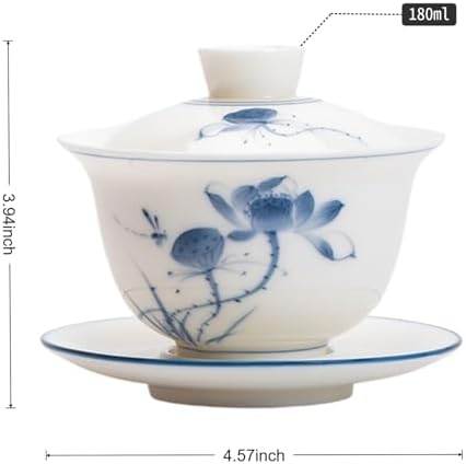 Gaiwan Tea Set Gongfu Tea Cup Hand-painted Lotus Chinese Tea Set - Image 3
