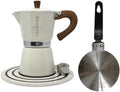 CAFECITO® Coffee Starter Kit Essentials – 6 Cup Moka Pot Set with Anti-Splash Valve, Induction Plate & Ceramic Sandstone Trivet | Cafetera Cubana Greca Stovetop Espresso Maker | Crema Edition by CafecitoEspressoCoffee