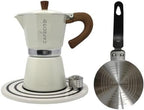 CAFECITO® Coffee Starter Kit Essentials – 6 Cup Moka Pot Set with Anti-Splash Valve, Induction Plate & Ceramic Sandstone Trivet | Cafetera Cubana Greca Stovetop Espresso Maker | Crema Edition by CafecitoEspressoCoffee