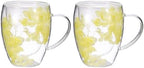 METALLIXITY Flowers Double Wall Glass Coffee Mugs 11.8oz Yellow 2Pcs by METALLIXITY
