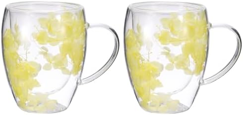 METALLIXITY Flowers Double Wall Glass Coffee Mugs 11.8oz Yellow 2Pcs by METALLIXITY