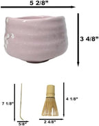 Ebros Gift Traditional Reduction Glazed Technique Ceramic Pottery Japanese Matcha Green Tea Bowl 21oz Ceremony Set With Bamboo Whisk and Spoon 4 Piece Set (Pink Sakura Blossoms) - Image 2