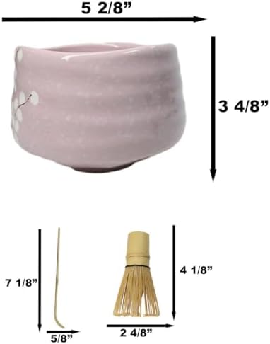 Ebros Gift Traditional Reduction Glazed Technique Ceramic Pottery Japanese Matcha Green Tea Bowl 21oz Ceremony Set With Bamboo Whisk and Spoon 4 Piece Set (Pink Sakura Blossoms) - Image 2