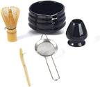 LUNCHS 5-Piece Set Matcha Whisk and Bowl Bamboo Matcha Scoop and Stainless Sifter Matcha Kit Suitable for Living Room and Study Matcha Whisk Set(Black) by lunchskins