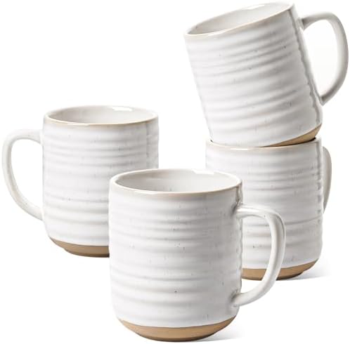 LE TAUCI Ceramic Coffee Mugs Set of 4, 12 oz, Rustic Style, Arctic White by LETAUCI