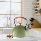 OGGI Tea Kettle for Stove Top - 64oz / 1.9lt, Stainless Steel with Loud Whistle & Stay-Cool Wood Handle, Ideal Hot Water Kettle and Water Boiler - Green - Image 3