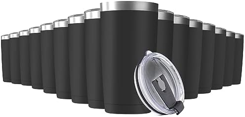 16 Pack 20oz Tumbler Vacuum Insulated Travel Mug with Lids, Stainless Steel Double Wall Bulk Cup for Home, Office, Outdoor Suitable for Vehicle Cup Holders (Black) by Deitybless