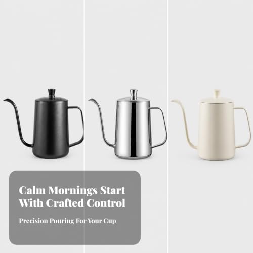 Gooseneck Coffee Pouring Kettle 600ml Thick 304 Stainless Steel Precision Spout Teapot for Manual Pour Over and Home, Silver - Image 7