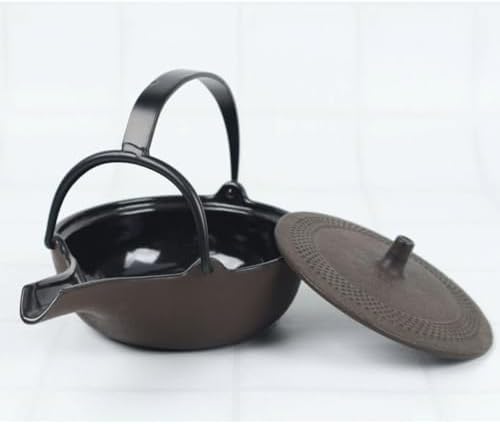 Japanese Cast Iron Flat Teapot with Tea Strainer - Kanbin Teapot - Dark Brown - 250ml - Nambu Ironware - Made in Japan - Image 2