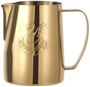 Milk Frother Cup Stainless Steel Espresso Coffee Making Cup Milk Jugs Latte Art Swan Frothing Pitcher Coffeeware(400ml,Gold) by Unknown