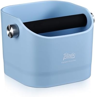 Espresso Knock Box - Bincoo Blue Espresso Machine Knock Box/Espresso Grounds Knock Box, Barista Style Coffee Knock Box for Grounds with Removable Shock-Absorbent Knock Bar and Anti-Slip Base. (Blue) by Bincoo